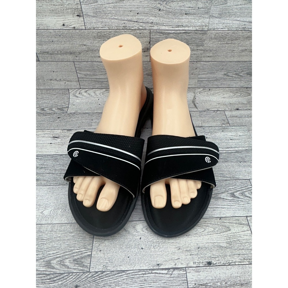 C9 Champion Women Cushion Fit Slide Sandals Black White Adjustable Strap Sz 10‎